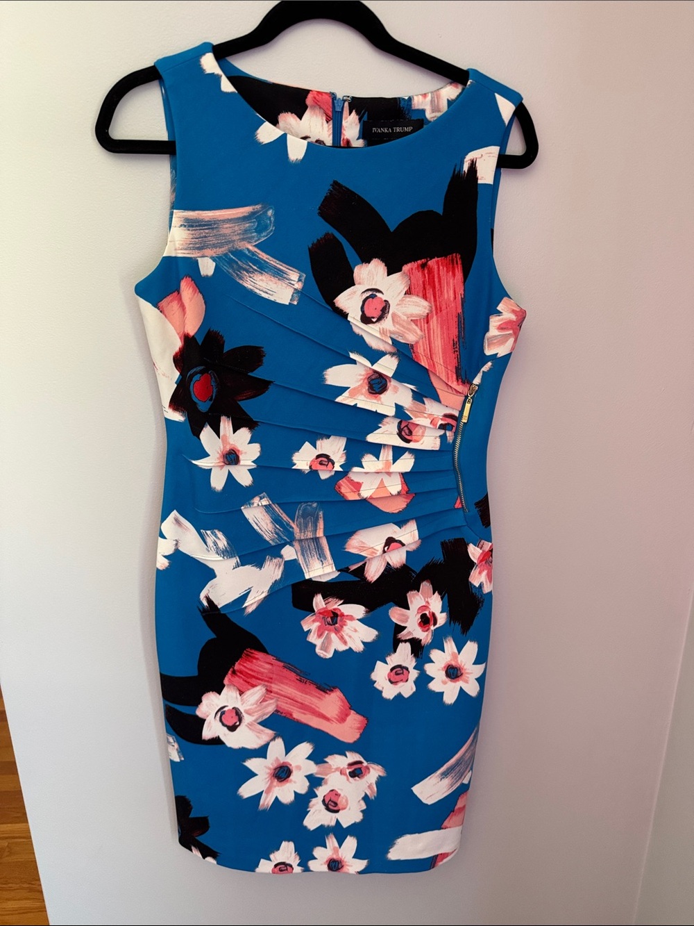 Ivanka Trump Blue Floral Pleated Midi Dress